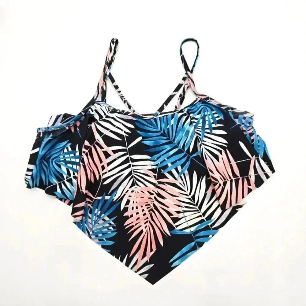 Black Tropical Pullover Padded Adjustable Top‎ Cover Swimwear XL